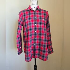 Polo Ralph Lauren Linen Blend Shirt Red Plaid Button Front Womens S Petite